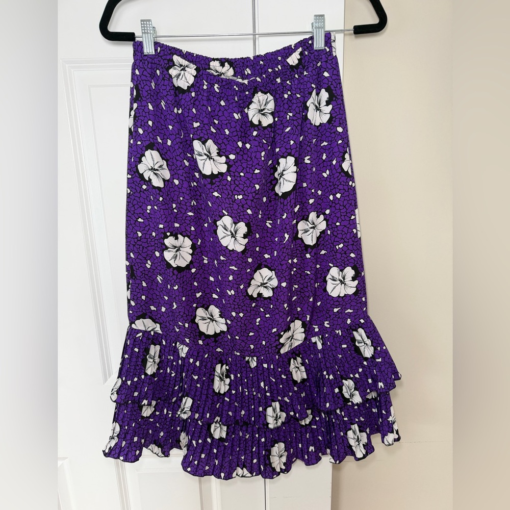 Purple Floral Elastic Waist Midi Skirt Size Small/4